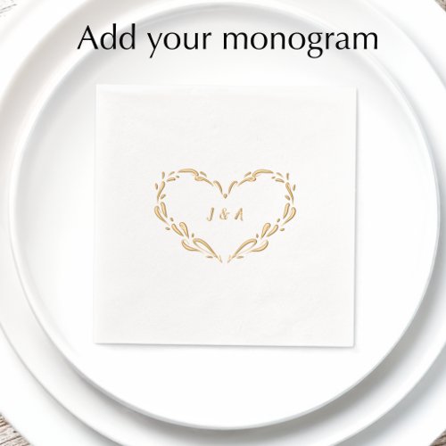 Personalized Couple's Monogram Elegant Heart Gold Foil Napkins