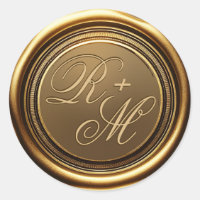 Personalized Couples Monogram Gold Wax Classic Round Sticker