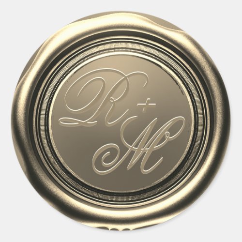 Personalized Couples Monogram Gold Wax Classic Round Sticker