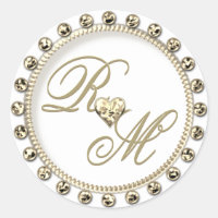 Personalized Couples Monogram Gold White Classic Round Sticker