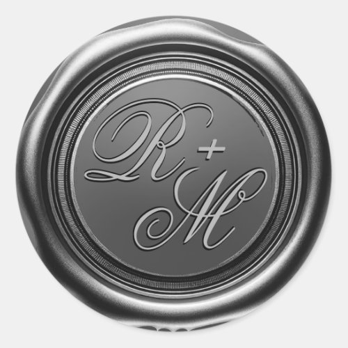 Personalized Couples Monogram Silver Wax Classic Round Sticker