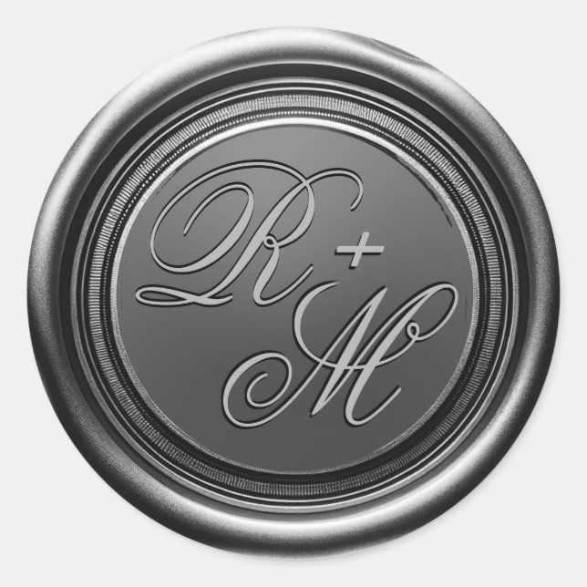 Personalized Couples Monogram Silver Wax Classic Round Sticker (Front)