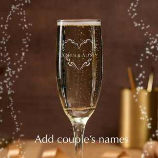 Personalized Couple's Names Elegant Heart Wedding Champagne Flute