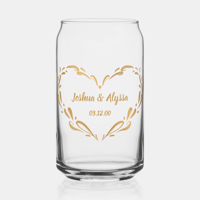 Personalized Couple's Names Elegant Keepsake Gift Can Glass (Front)