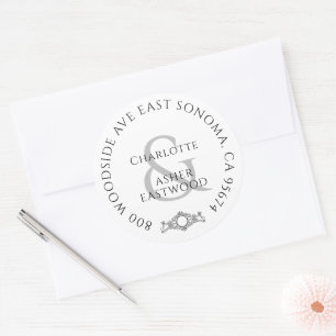Personalized Couples Newlywed Return Address Clas Classic Round Sticker