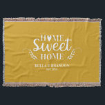 Personalized Couples Newlywed Throw Blanket<br><div class="desc">A cozy blanket featuring the words Home Sweet Home and your name and wedding date. Personalize this yellow and white throw blanket for a beautiful wedding or anniversary gift. Other colors available. Designed for you by Blackberry boulevard.</div>