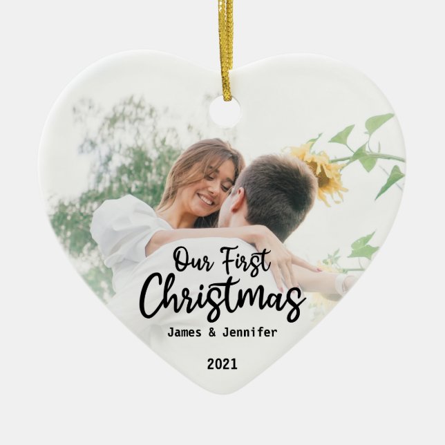 Personalized Couples Our First Christmas Ceramic Ornament (Front)