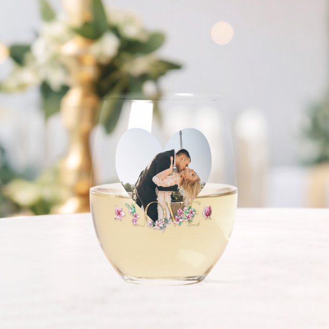 Personalized Couples Photo LOVE Wedding  Stemless Wine Glass (Insitu (Wedding))