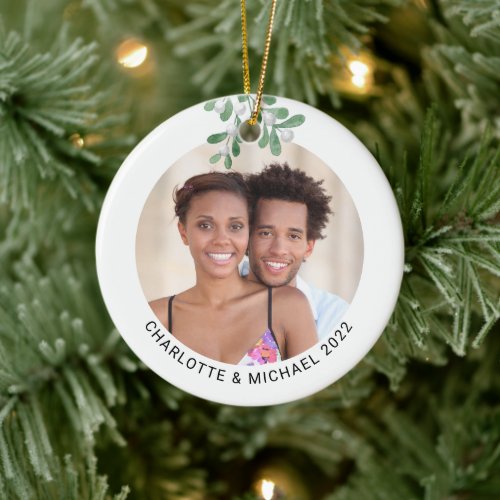 Personalized Couples Photo Mistletoe Ceramic Ornament