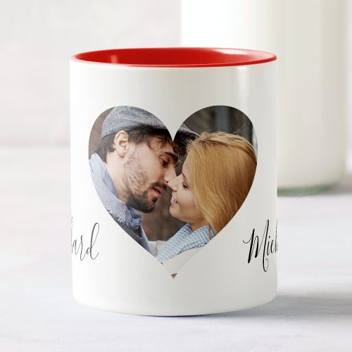 Personalized Couples Photo Name Valentines Day Two_Tone Coffee Mug