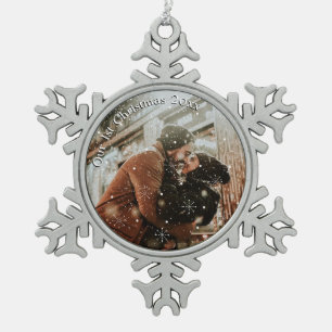 Personalized Couples Snowflake Framed Pewter Christmas Ornament