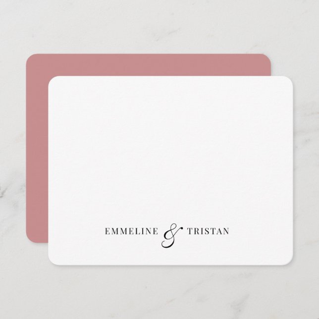 Personalized Couples Stationery Deep Rose Pink Note Card (Front/Back)
