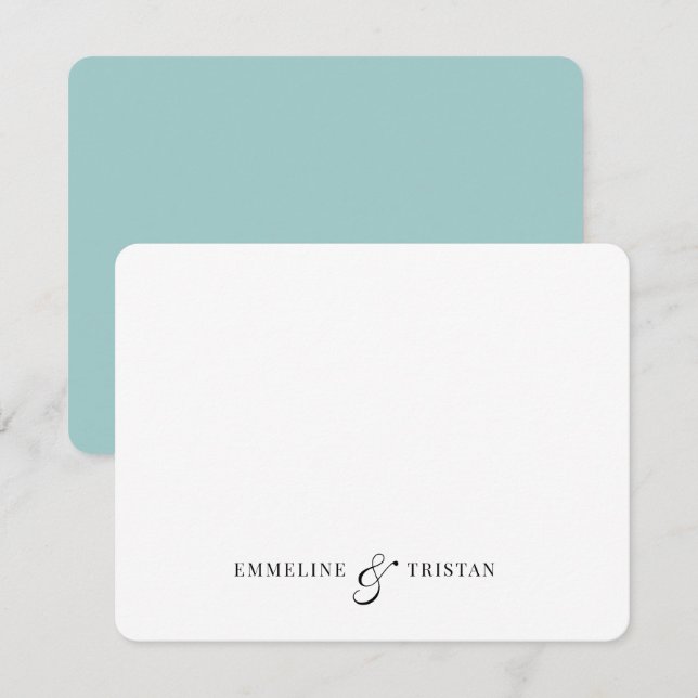 Personalized Couples Stationery Light Blue Green Note Card (Front/Back)