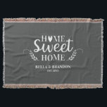 Personalized Couples Wedding Throw Blanket<br><div class="desc">A cozy blanket featuring the words Home Sweet Home and your name and wedding date. Personalize this grey and white throw blanket for a beautiful wedding or anniversary gift. Other colors available. Designed for you by Blackberry boulevard.</div>