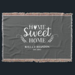 Personalized Couples Wedding Throw Blanket<br><div class="desc">A cozy blanket featuring the words Home Sweet Home and your name and wedding date. Personalize this grey and white throw blanket for a beautiful wedding or anniversary gift. Other colors available. Designed for you by Blackberry boulevard.</div>