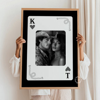 Personalized Couples Western Playing Card Black Poster
