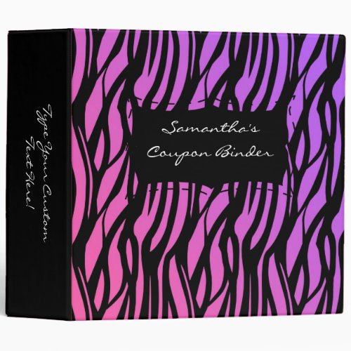 Personalized Coupon Binder Zebra PinkPurpleBlack