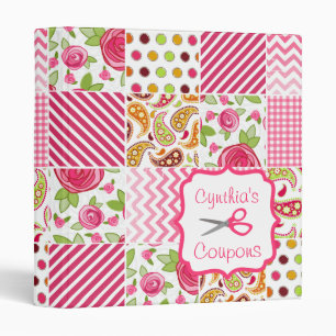 Personalized Coupon Organizer - Girly Patchwork 3 Ring Binder