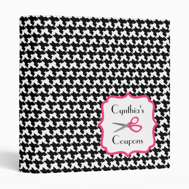 Personalized Coupon Organizer - Houndstooth & Pink Binder (Front/Spine)