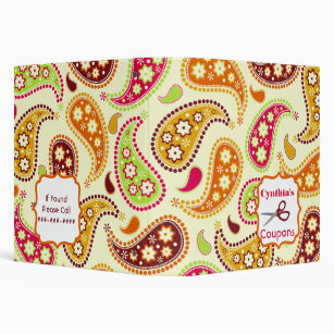 Personalized Coupon Organizer - Multicolor Paisley 3 Ring Binder