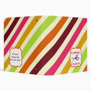 Personalized Coupon Organizer - Multicolor Stripes 3 Ring Binder