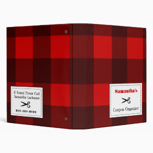 Personalized Coupon Organizer - Red & Black Plaid Binder