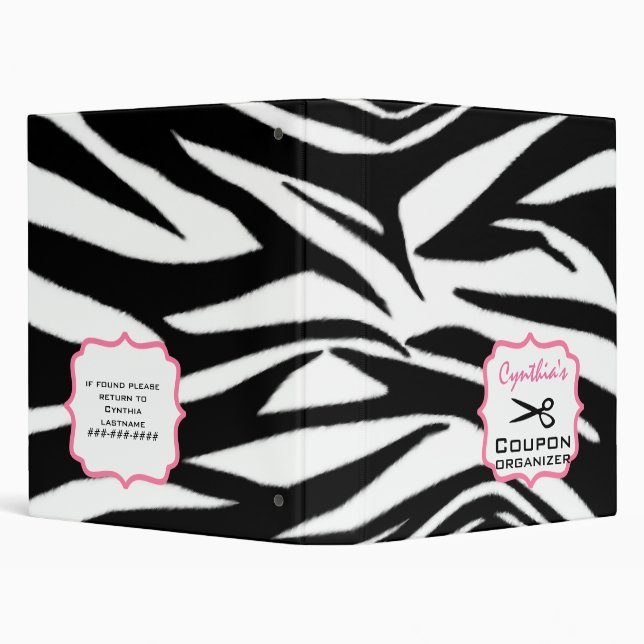 Personalized Coupon Organizer - Zebra Print & Pink Binder (Background)
