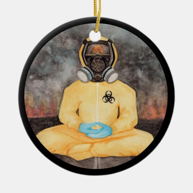 Personalized Covid Christmas Biohazard Holiday Ceramic Ornament (Front)