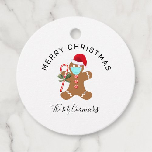 Personalized Covid Gingerbread Man In Face Mask Favor Tags