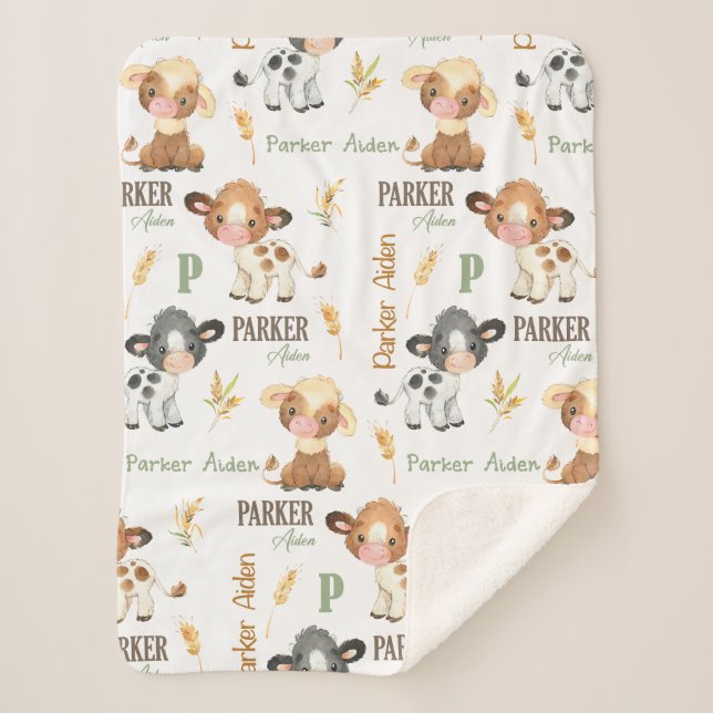 Personalized Cow Baby Blanket | 30x40 Sherpa (Front)