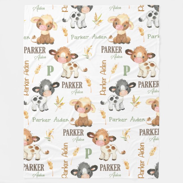 Personalized Cow Baby Blanket | 60x80 Fleece (Front)