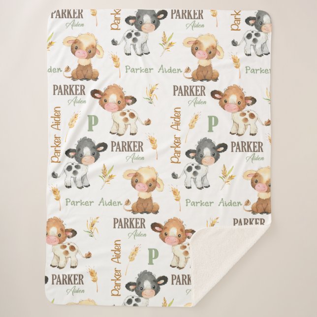 Personalized Cow Baby Blanket | 60x80 Sherpa (Front)