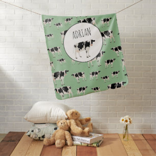 Personalized Cow Farm Animal Pattern Baby Blanket