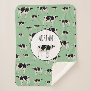 Personalized Cow Farm Animal Pattern Sherpa Blanket