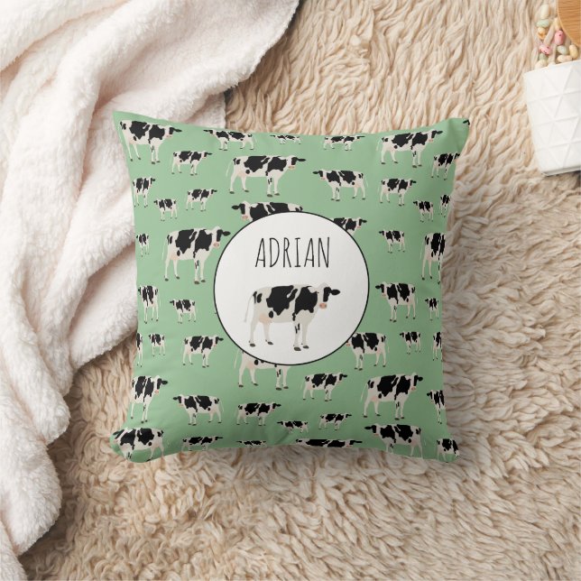 Personalized Cow Farm Animal Pattern Throw Pillow (Blanket)