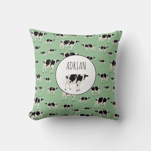 Personalized Cow Farm Animal Pattern Throw Pillow