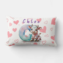 Personalized Cow Lumbar Pillow – Baby Name & Heart