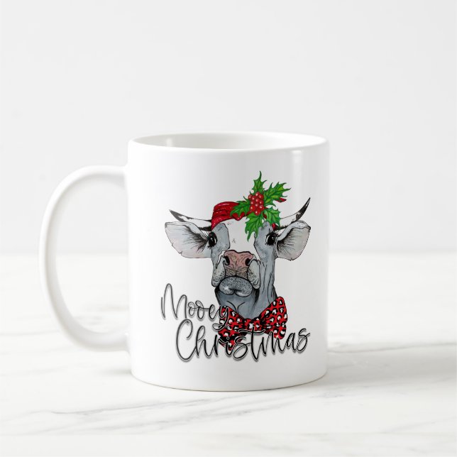Personalized Cow Mooey Christmas Coffee Mug (Left)