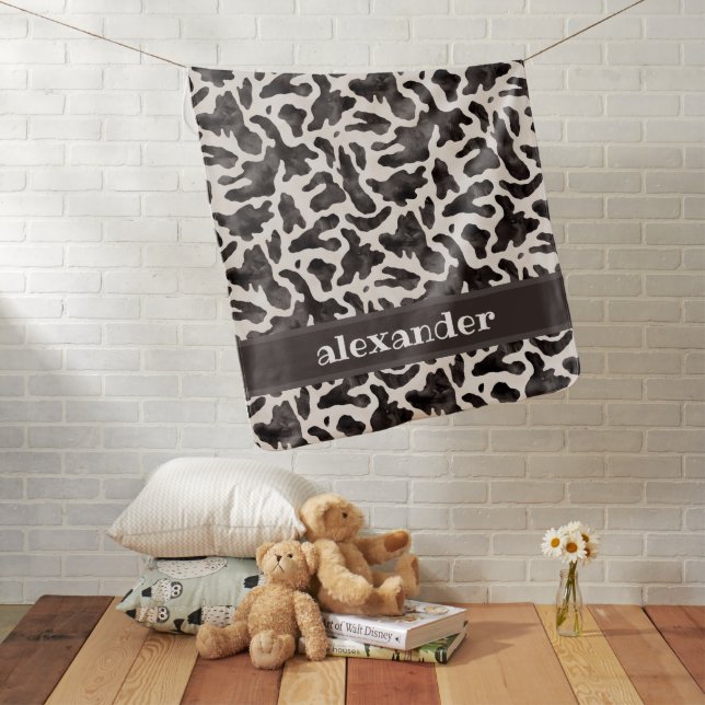 Personalized Cow Print Baby Blanket (In Situ)