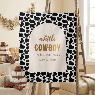 Personalized Cow Print Banner for First Rodeo Tapestry