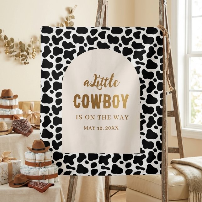 Personalized Cow Print Banner for First Rodeo Tapestry (Creator Uploaded)