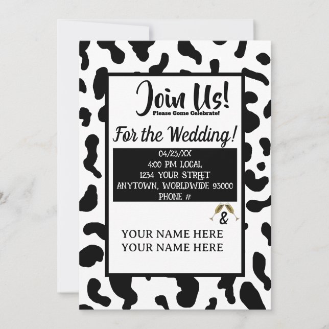 Personalized Cow-Print Country Wedding Invitations (Front)