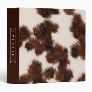 Personalized Cow Print Cowgirl Western Style Gift 3 Ring Binder
