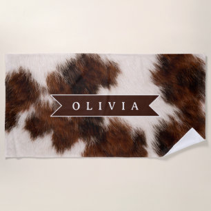 Personalized Cow Print Cowgirl Western Style Gift Beach Towel