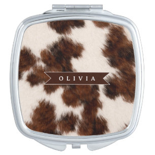 Personalized Cow Print Cowgirl Western Style Gift Compact Mirror