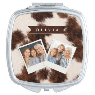 Personalized Cow Print Cowgirl Western Style Gift Compact Mirror