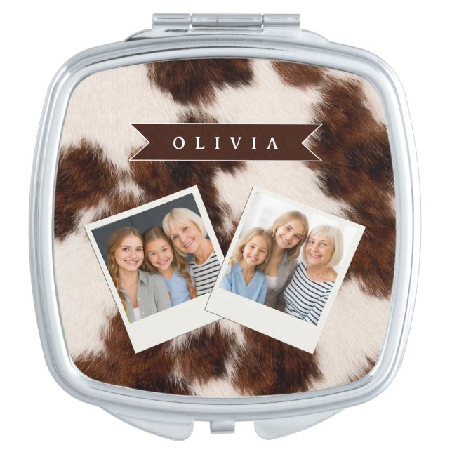 Personalized Cow Print Cowgirl Western Style Gift Compact Mirror (Front)