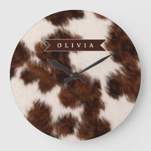 Personalized Cow Print Cowgirl Western Style Gift Large Clock