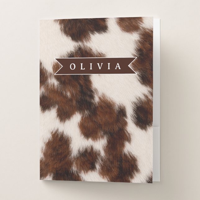 Personalized Cow Print Cowgirl Western Style Gift Pocket Folder (Front)