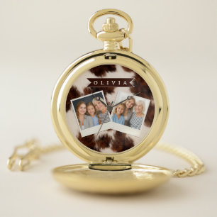 Personalized Cow Print Cowgirl Western Style Gift Pocket Watch